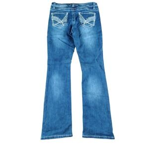 State of Independence Womens Bootcut Jeans Size 11 Medium Wash Embellished